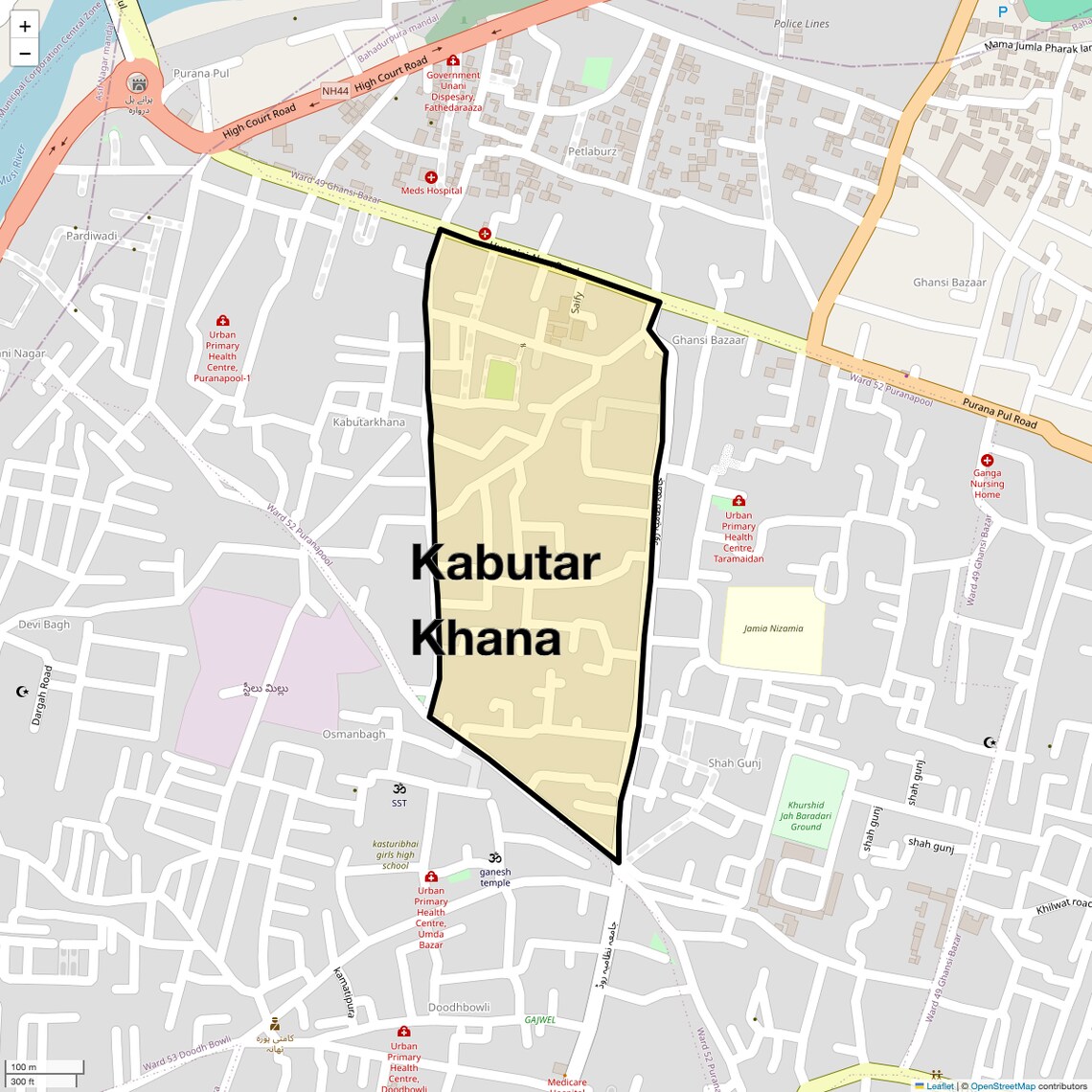 Location Map of Kabutar Khana, Hyderabad