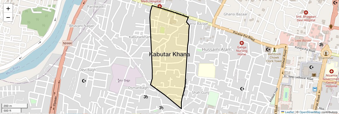 Location Map of Kabutar Khana, Hyderabad