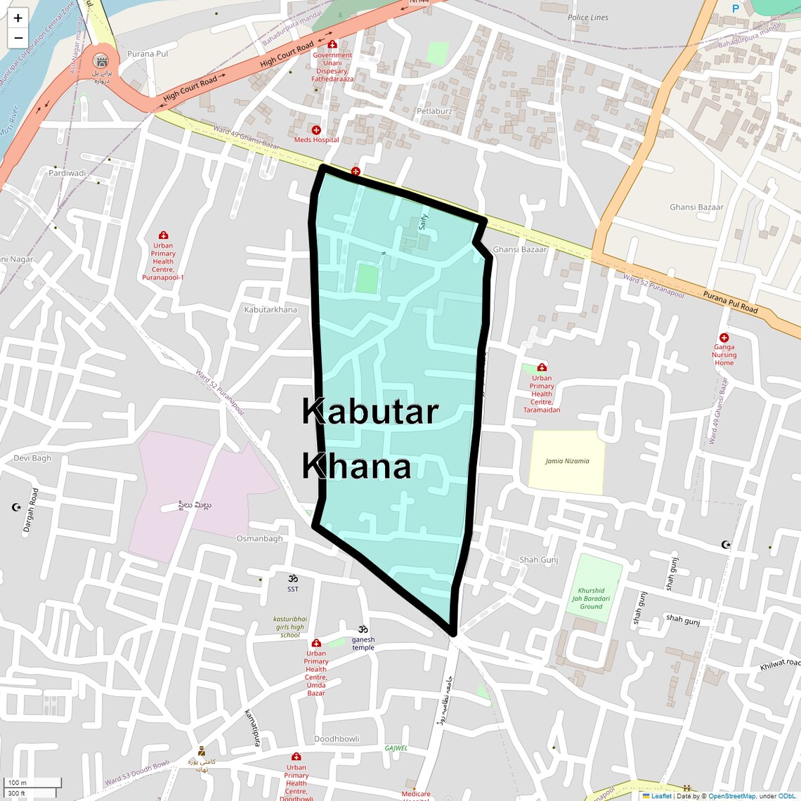 Location Map of Kabutar Khana, Hyderabad