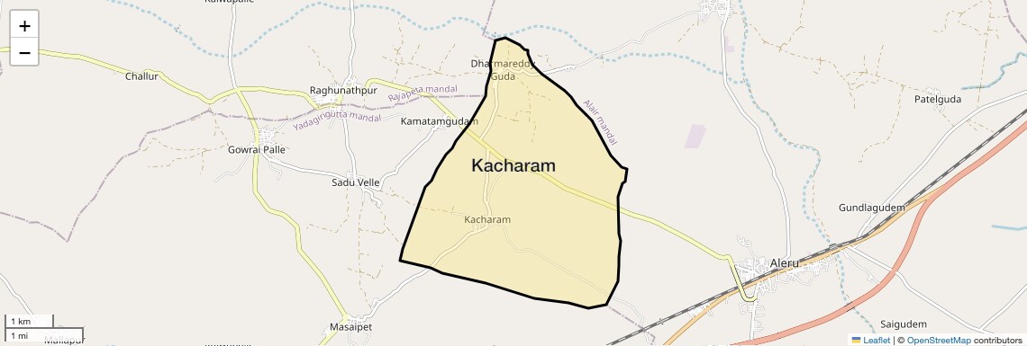 Location Map of Kacharam, Yadagirigutta