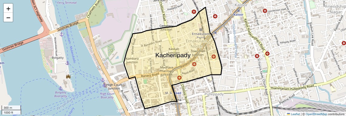Location Map of Kacheripady, Kochi