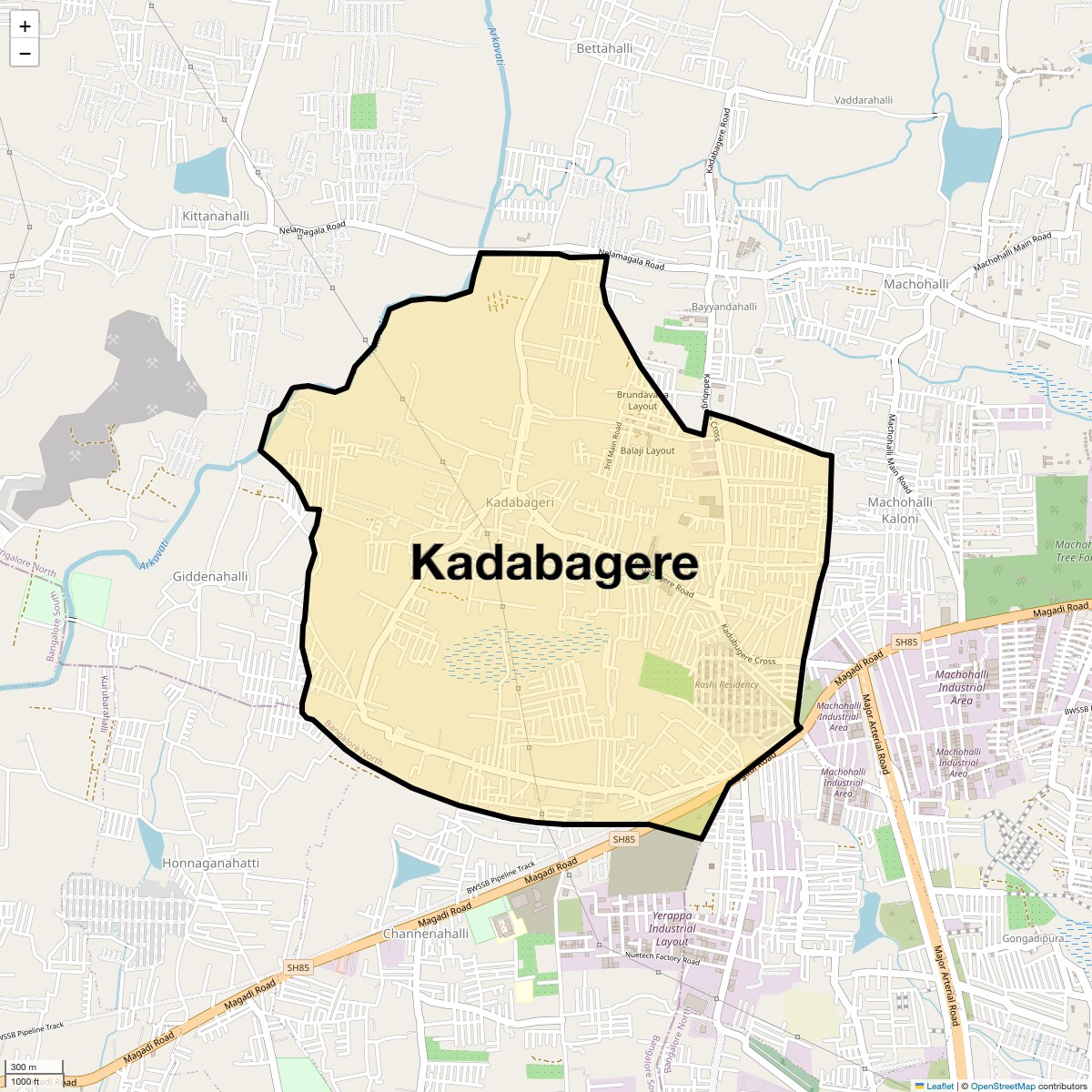 Location Map of Kadabagere, Bangalore