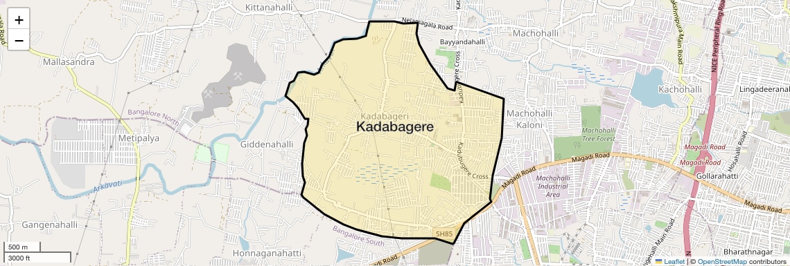 Location Map of Kadabagere, Bangalore