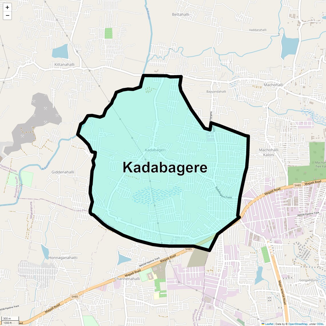 Location Map of Kadabagere, Bangalore