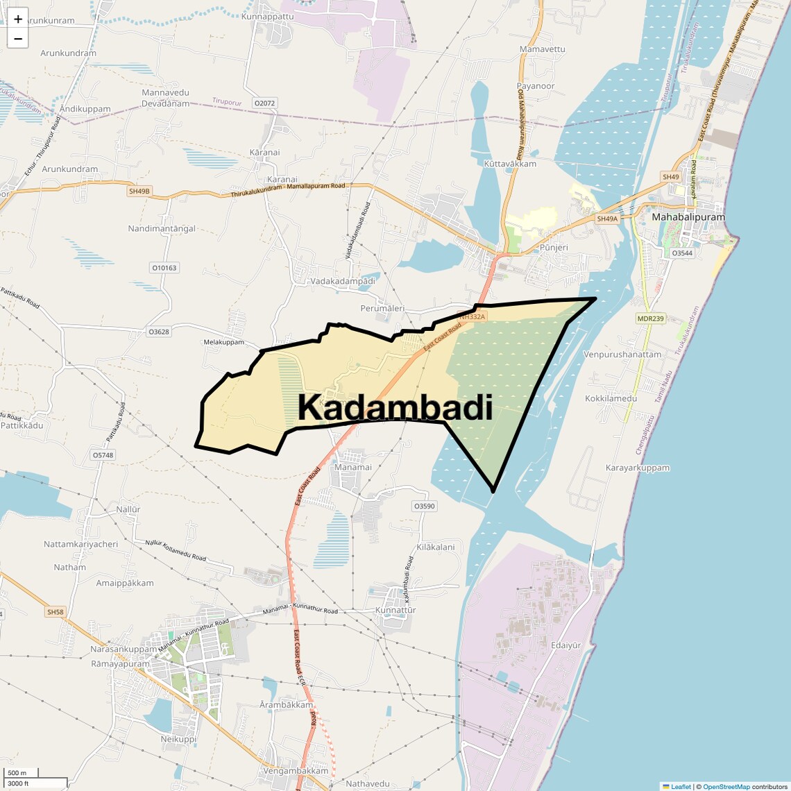 Location Map of Kadambadi, Chennai