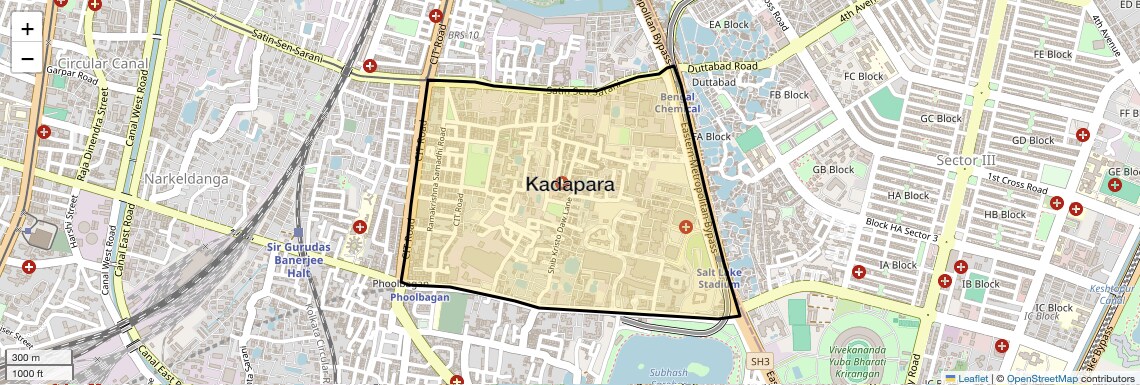 Location Map of Kadapara, Kolkata