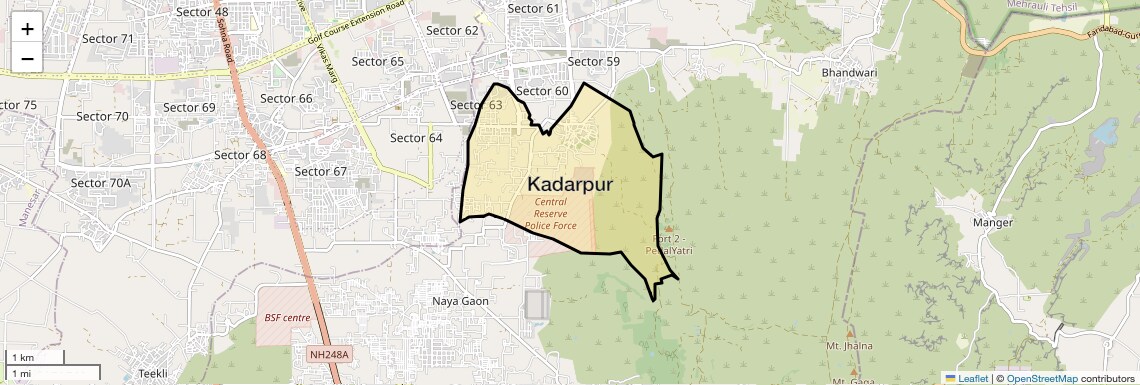 Location Map of Kadarpur, Gurgaon