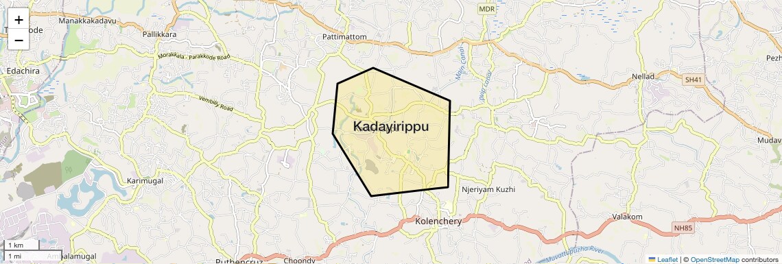 Location Map of Kadayirippu, Kochi