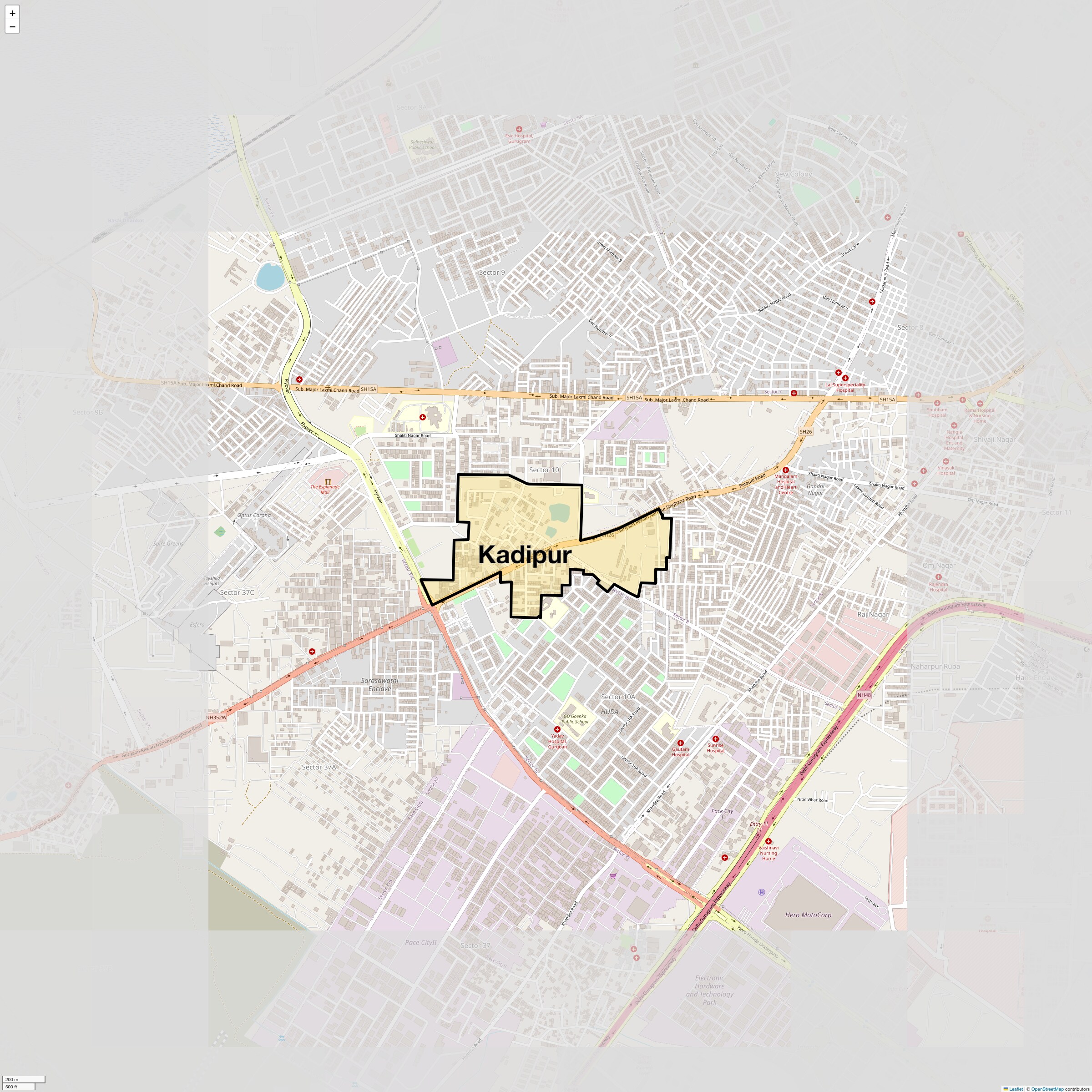 Location Map of Kadipur, Gurgaon