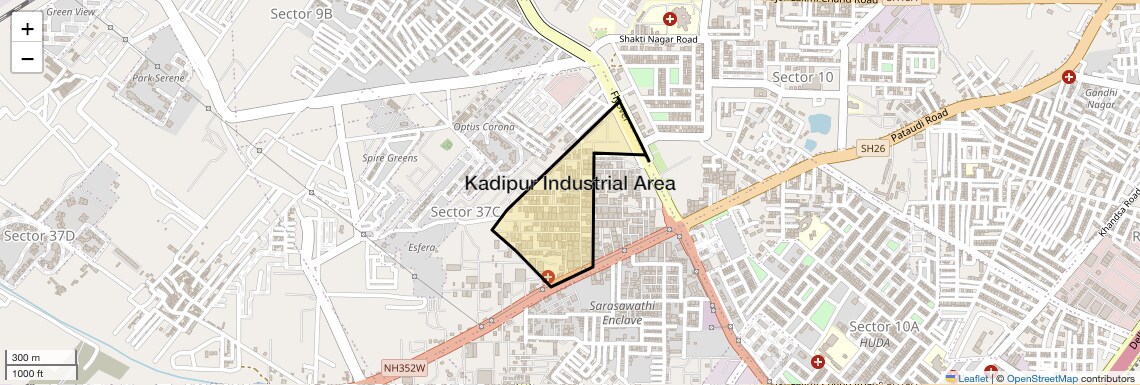 Location Map of Kadipur Industrial Area, Gurgaon