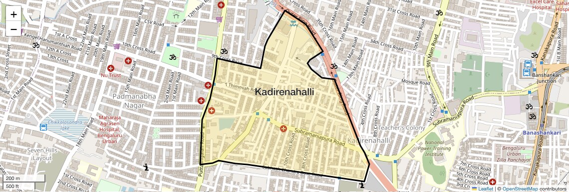 Location Map of Kadirenahalli, Bangalore