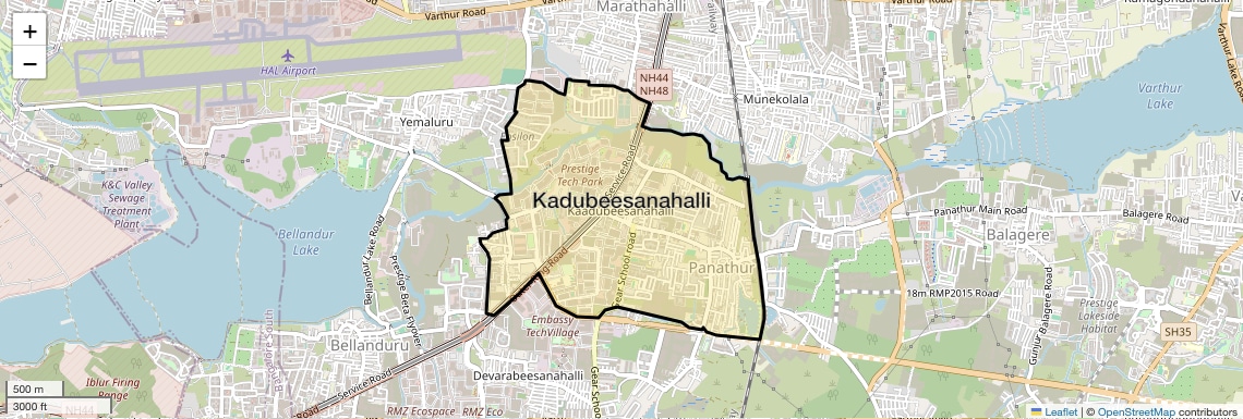 Location Map of Kadubeesanahalli, Bangalore