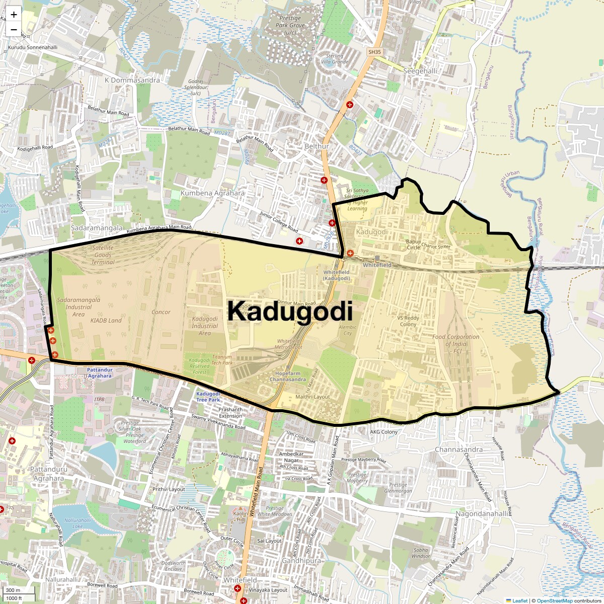 Location Map of Kadugodi, Bangalore