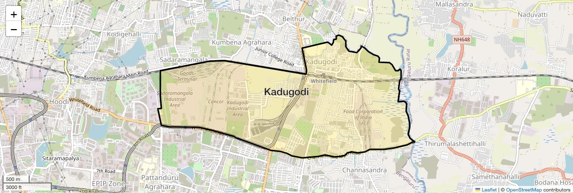 Location Map of Kadugodi, Bangalore