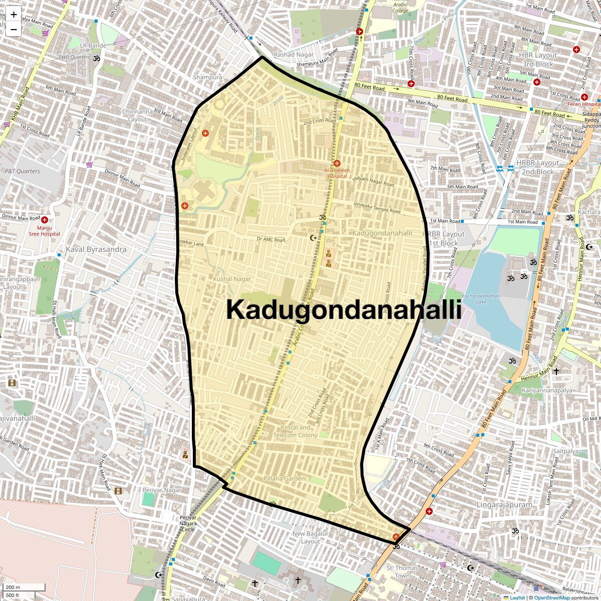 Location Map of Kadugondanahalli, Bangalore