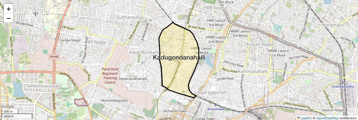Location Map of Kadugondanahalli, Bangalore