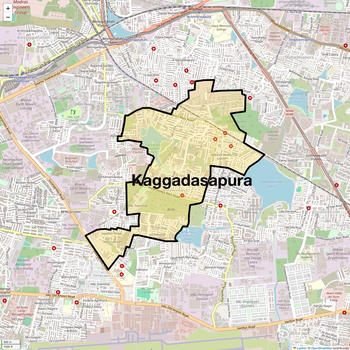 Location Map of Kaggadasapura, Bangalore