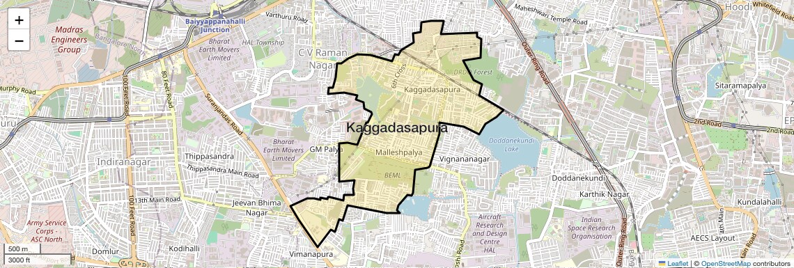 Location Map of Kaggadasapura, Bangalore