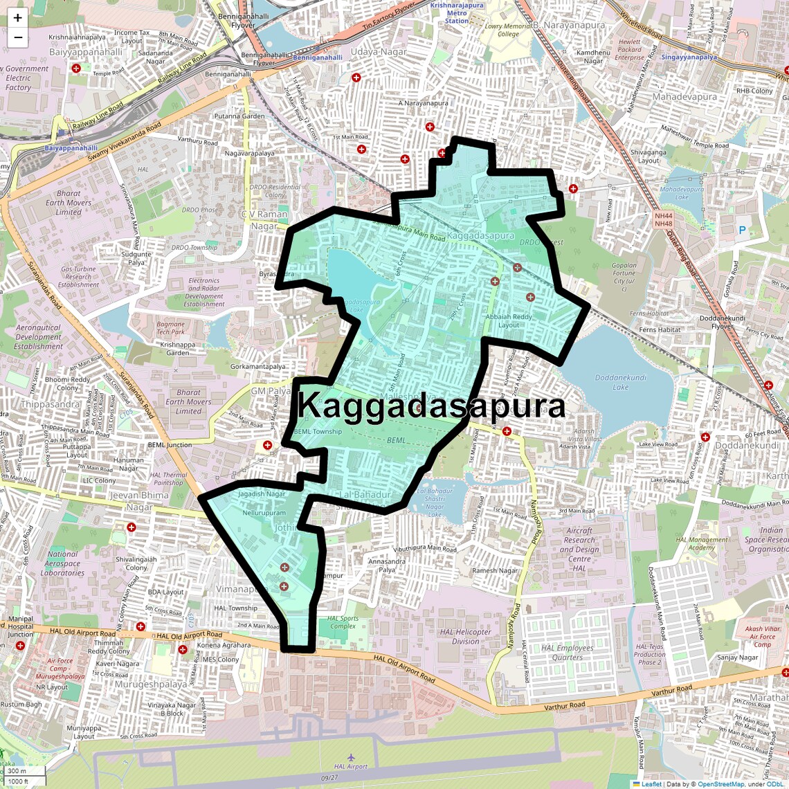 Location Map of Kaggadasapura, Bangalore