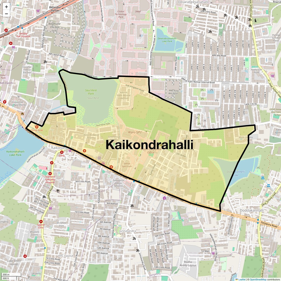 Location Map of Kaikondrahalli, Bangalore