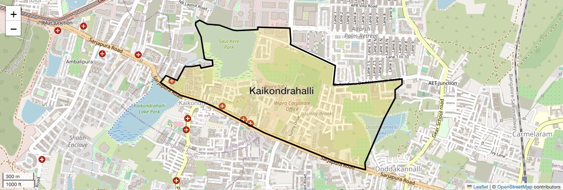Location Map of Kaikondrahalli, Bangalore