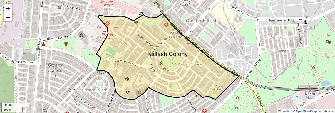 Location Map of Kailash Colony, Delhi