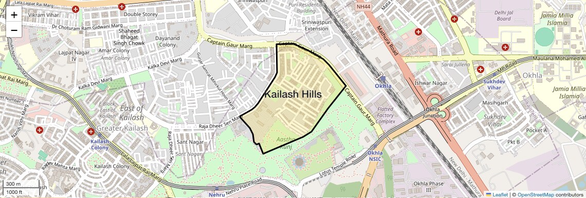 Location Map of Kailash Hills, Delhi