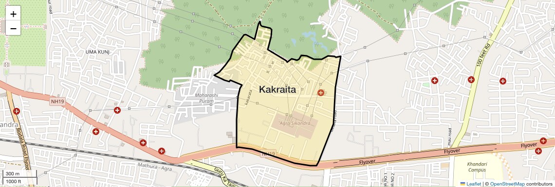 Location Map of Kakraita, Agra