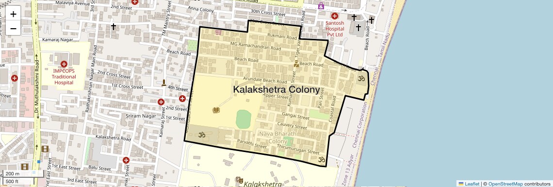 Location Map of Kalakshetra Colony, Chennai