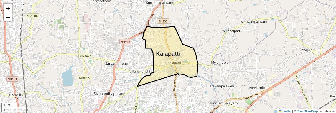 Location Map of Kalapatti, Coimbatore