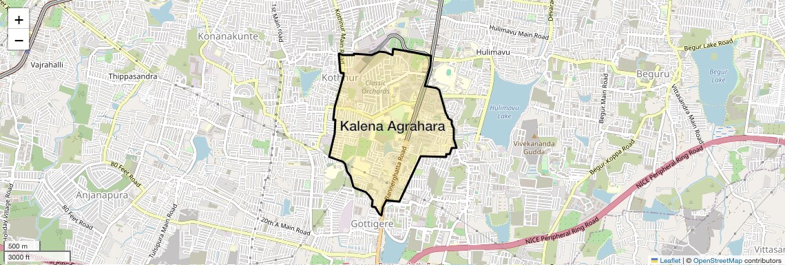 Location Map of Kalena Agrahara, Bangalore