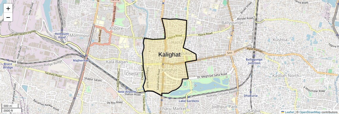 Location Map of Kalighat, Kolkata