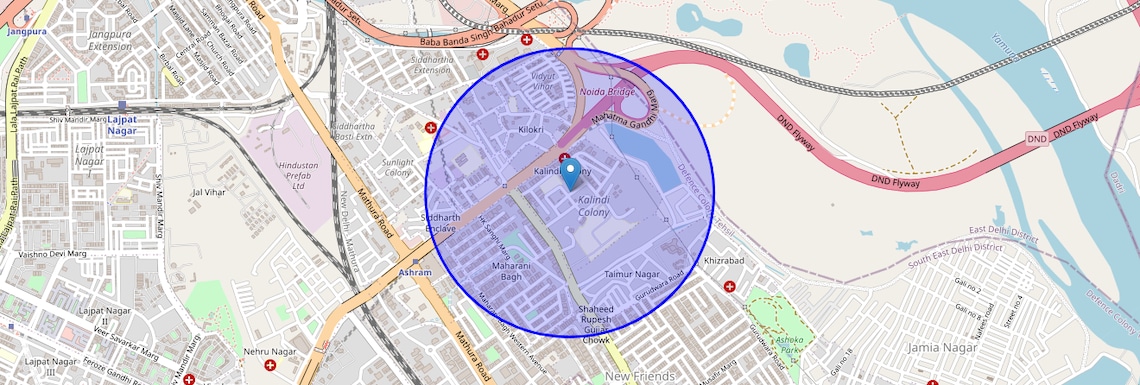 Location Map of Kalindi Colony, Delhi