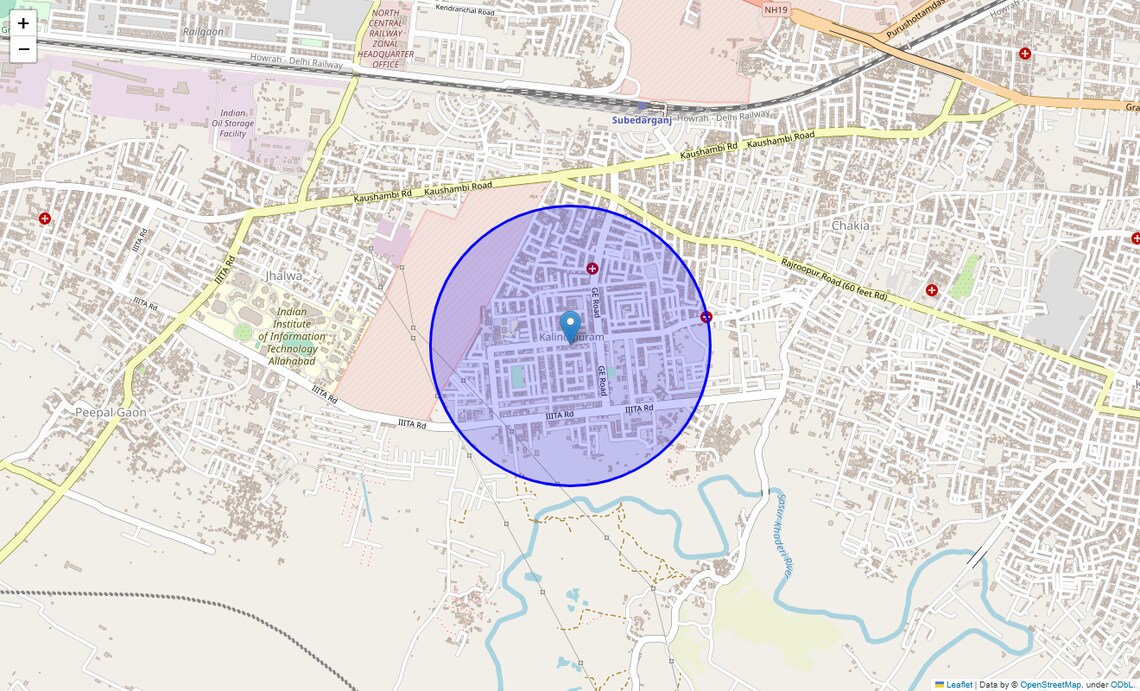 Location Map of Kalindipuram, Allahabad