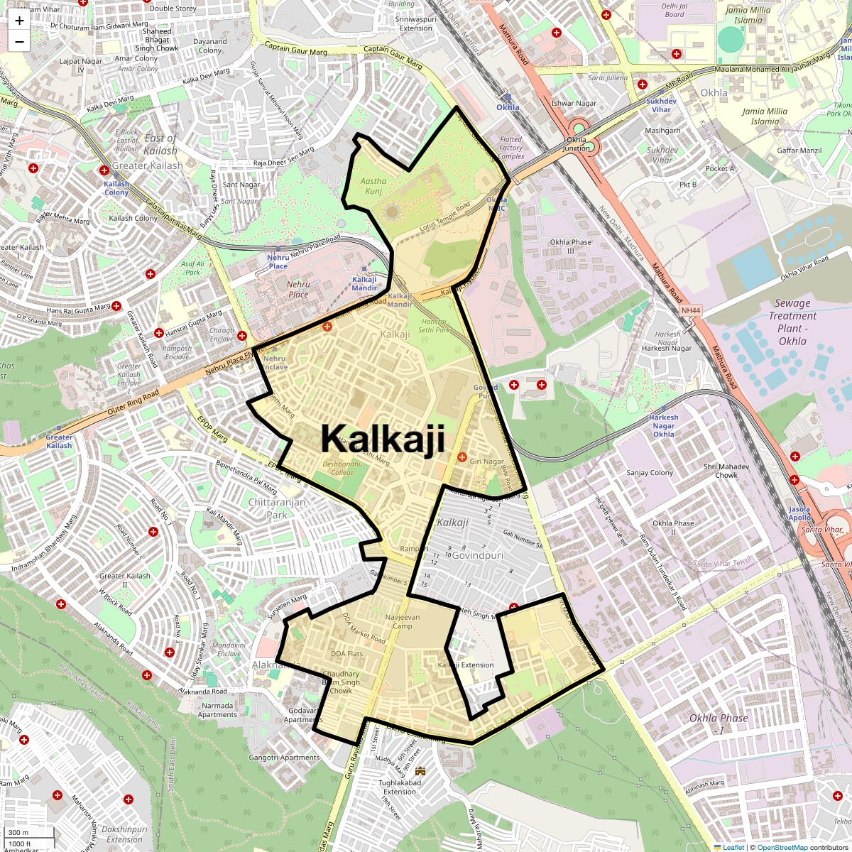 Location Map of Kalkaji, Delhi