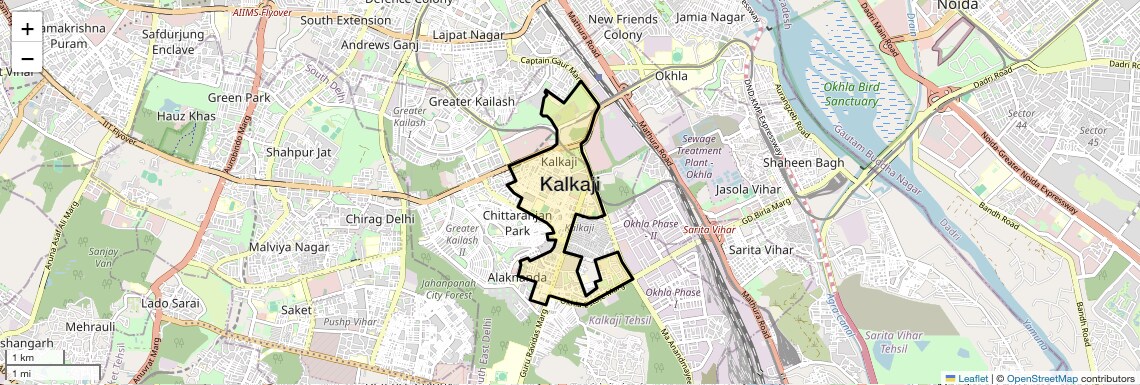 Location Map of Kalkaji, Delhi