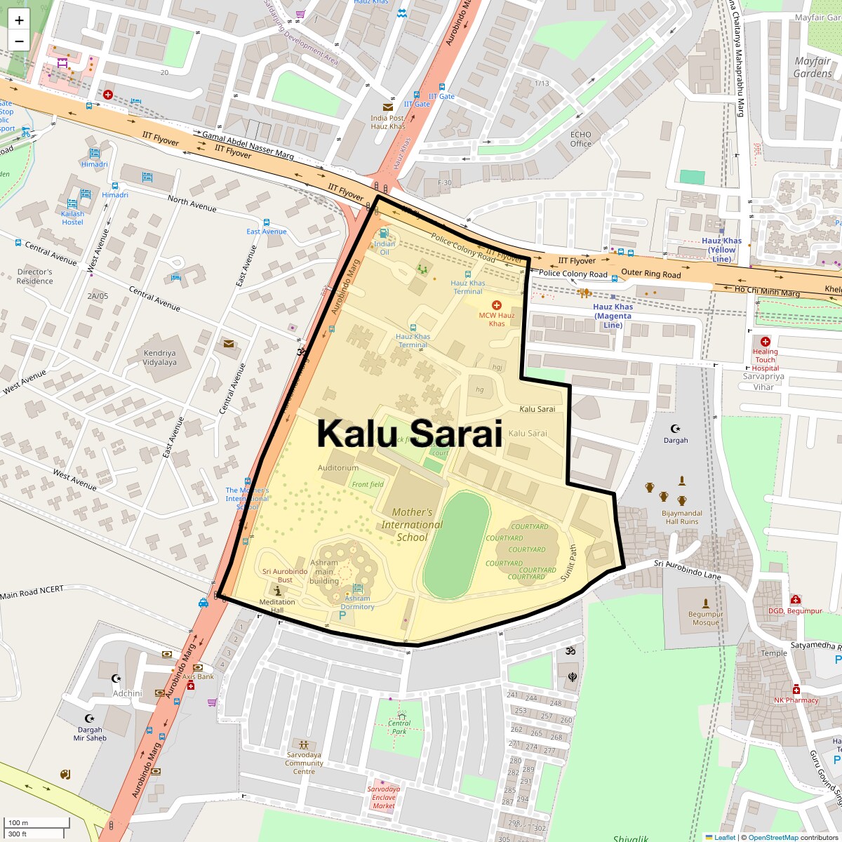 Location Map of Kalu Sarai, Delhi