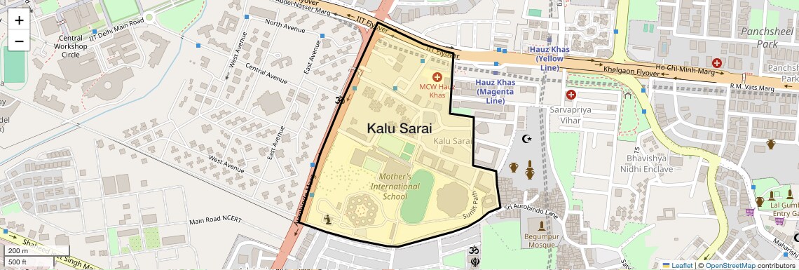 Location Map of Kalu Sarai, Delhi