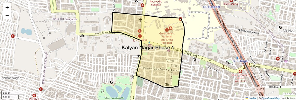 Location Map of Kalyan Nagar Phase 1, Hyderabad
