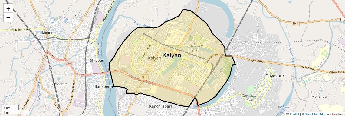 Location Map of Kalyani, Kolkata