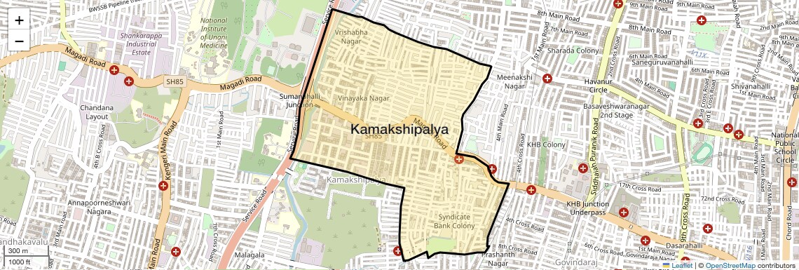 Location Map of Kamakshipalya, Bangalore