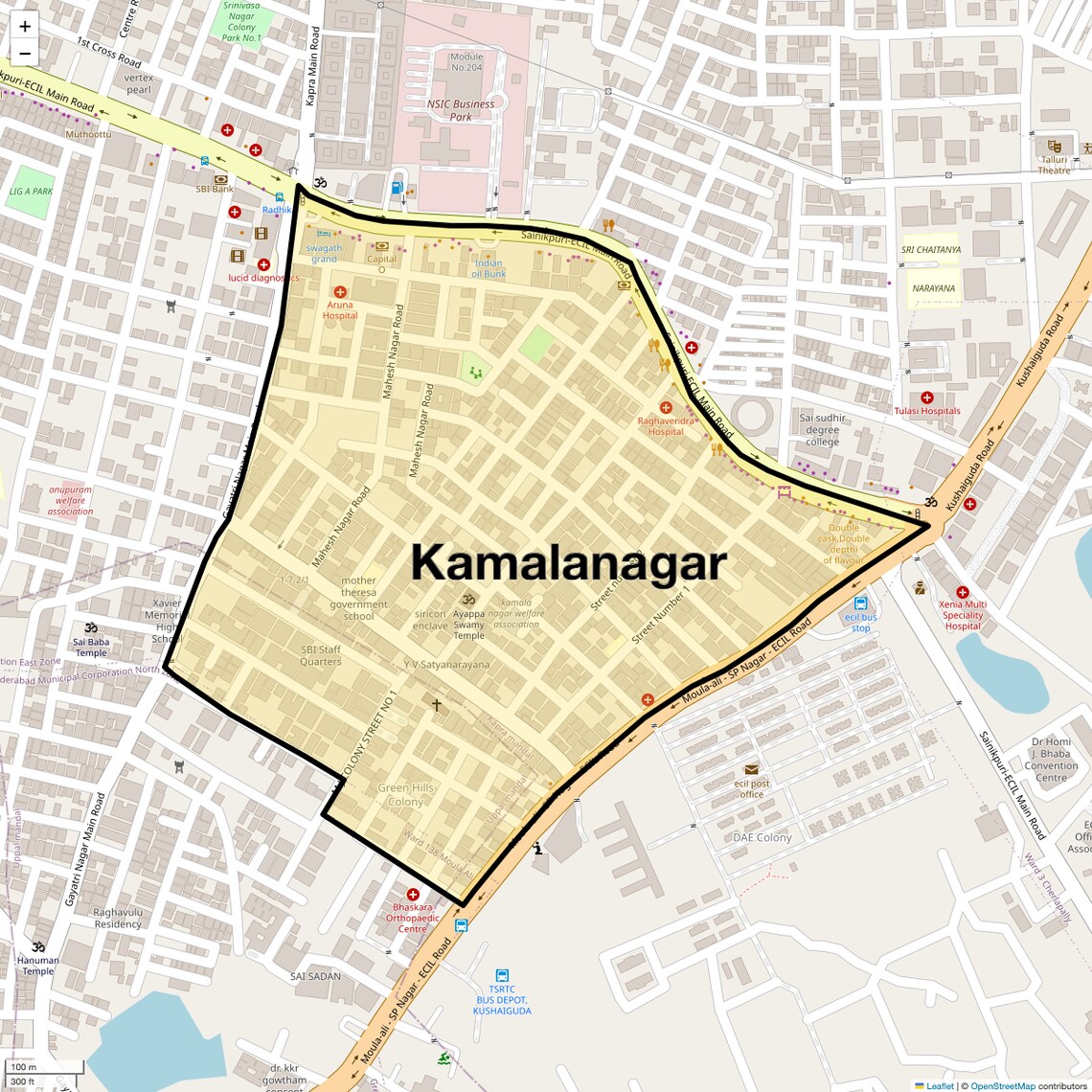 Location Map of Kamalanagar, Hyderabad