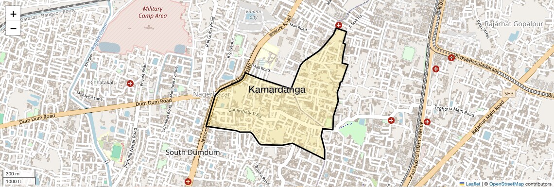 Location Map of Kamardanga, Kolkata