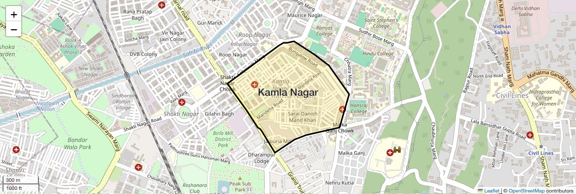 Location Map of Kamla Nagar, Delhi