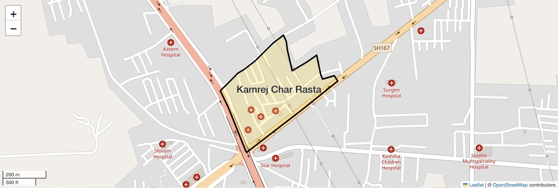 Location Map of Kamrej Char Rasta, Surat