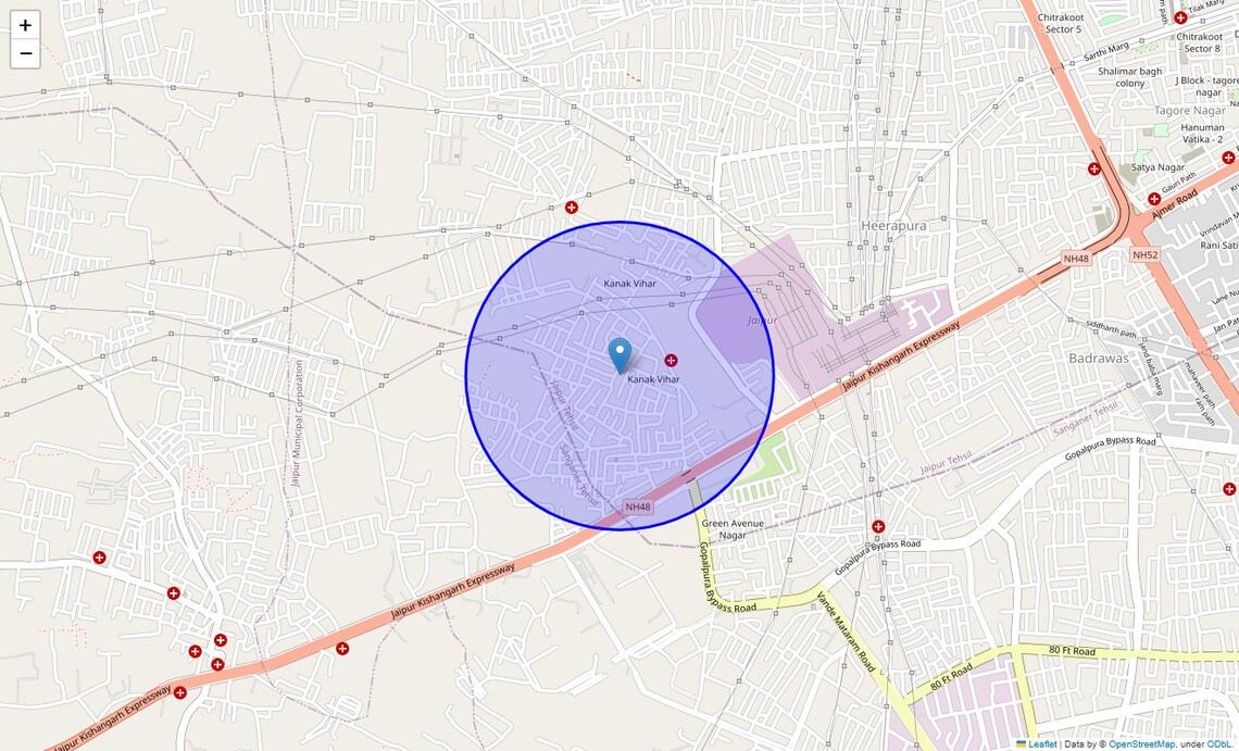 Location Map of Kana Vihar, Jaipur