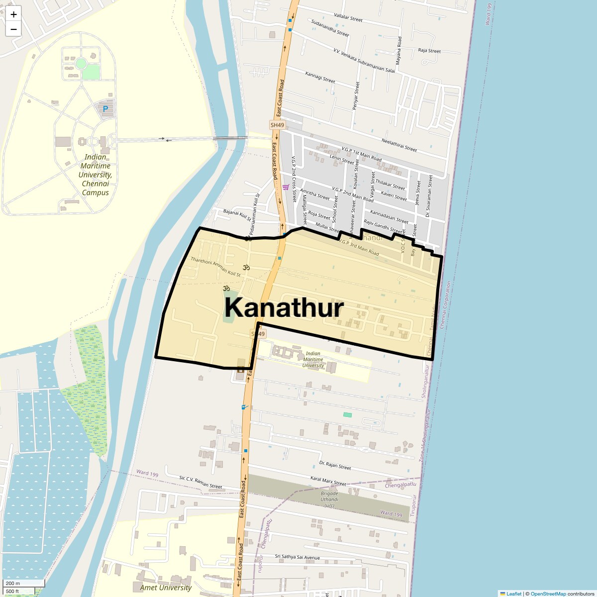 Location Map of Kanathur, Chennai