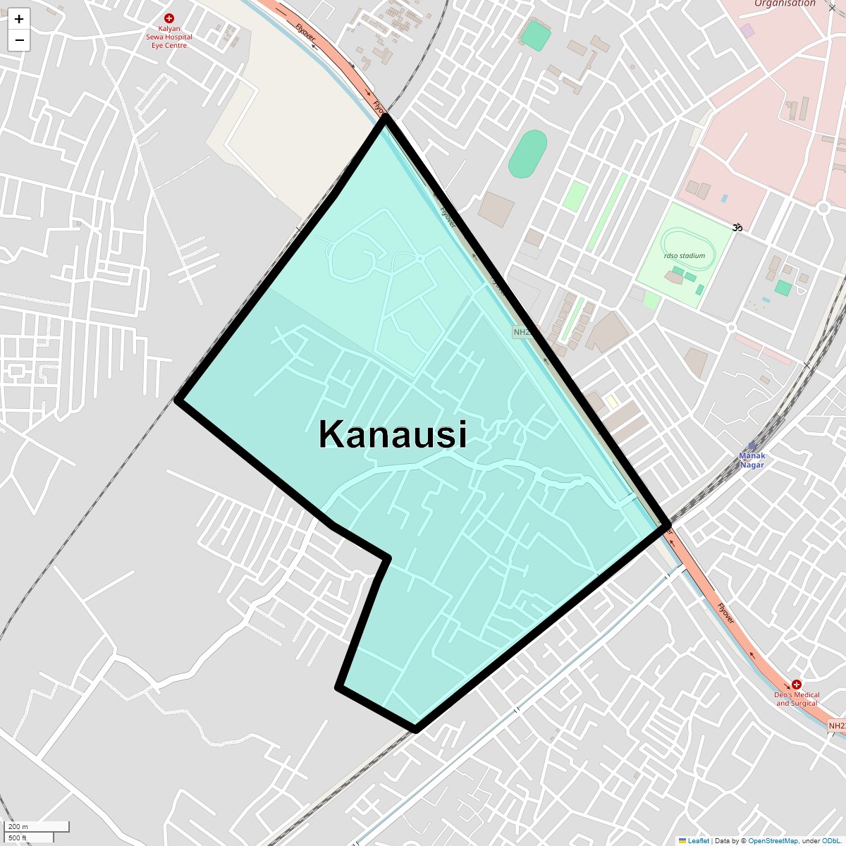 Location Map of Kanausi, Lucknow