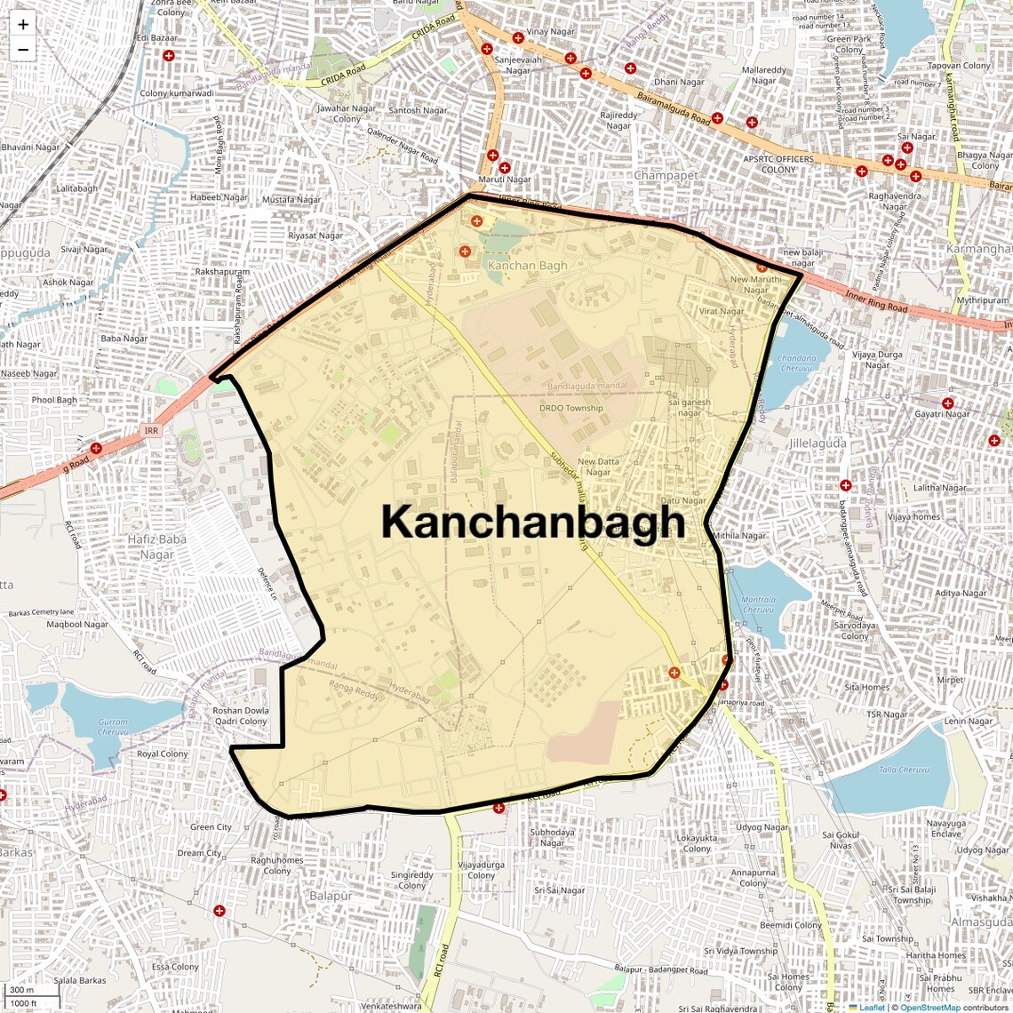 Location Map of Kanchanbagh, Hyderabad