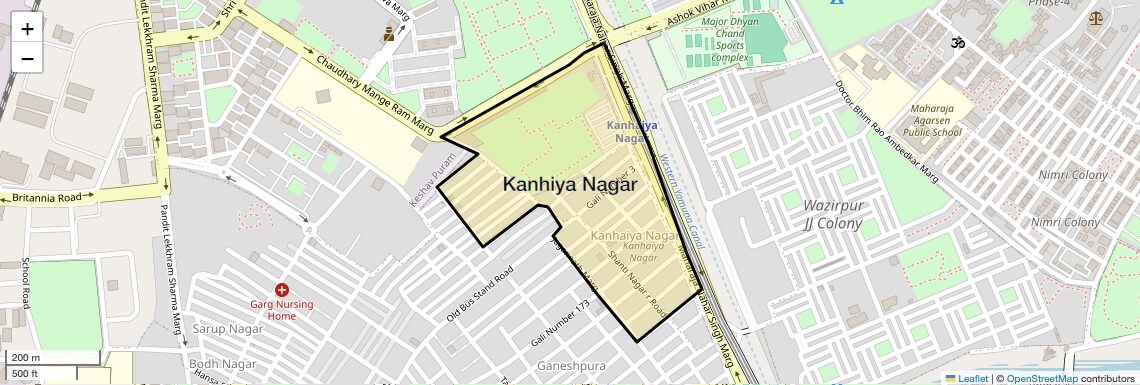 Location Map of Kanhiya Nagar, Delhi